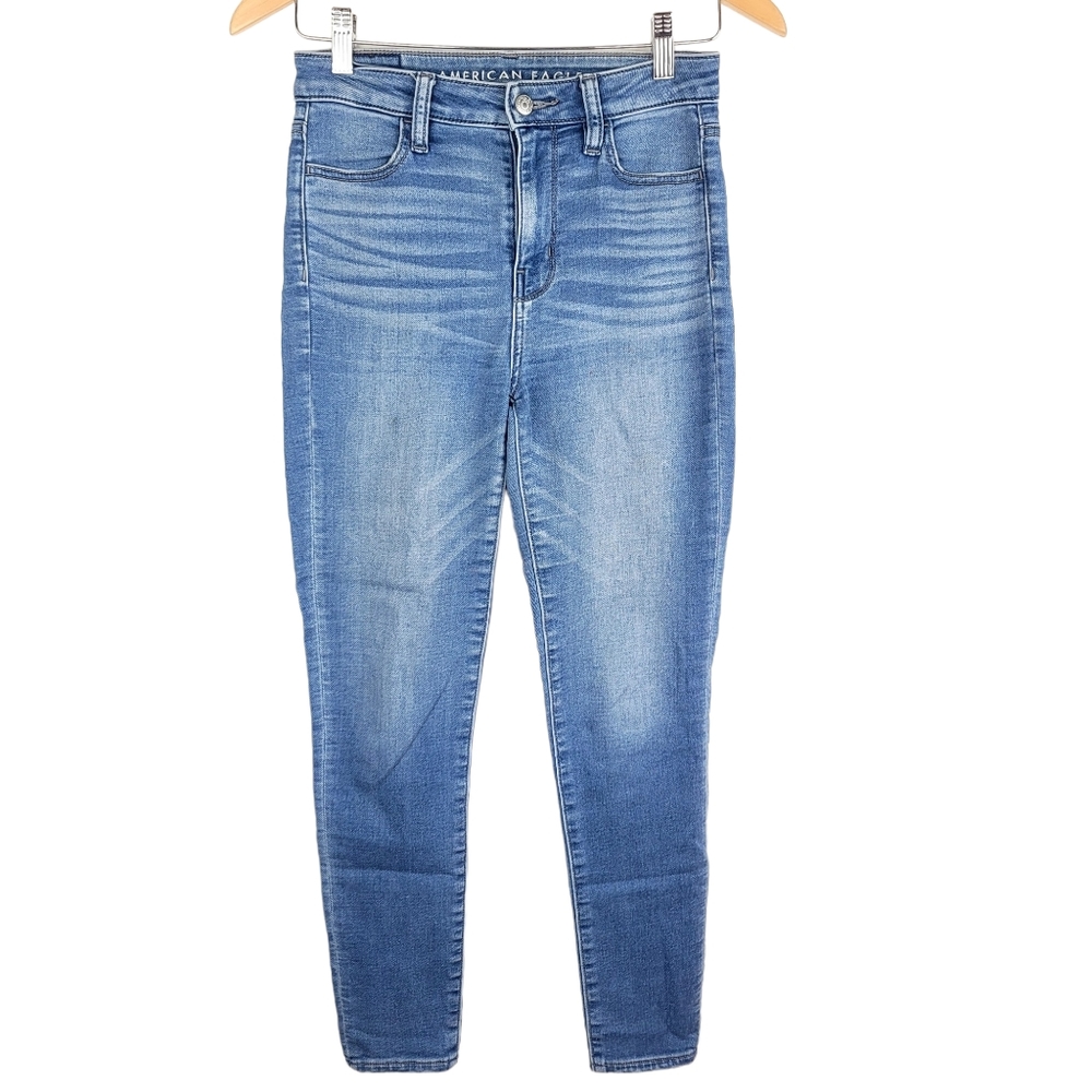 American Eagle Size 0 Womens Skinny Jeans Super High Rise Jegging Blue Denim